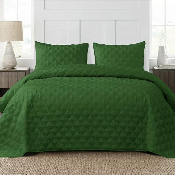 Exclusivo Mezcla Bed Quilt Set Queen Size for All Seasons, Stitched Pattern Quilted Bedspread/ Bedding Set/ Coverlet with 2 Pillow shams, Lightweight and Soft, Grass Green