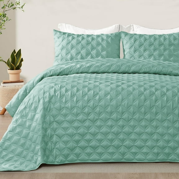 Exclusivo Mezcla Bed Quilt Set Queen Size for All Seasons, Stitched Pattern Quilted Bedspread/ Bedding Set/ Coverlet with 2 Pillow shams, Lightweight and Soft, Turquoise
