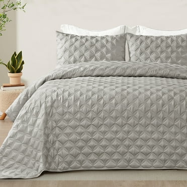 Exclusivo Mezcla Bed Quilt Set Twin Size for All Seasons, Stitched Pattern Quilted Bedspread/ Bedding Set/ Coverlet with 1 Pillow sham, Lightweight and Soft, Light Grey