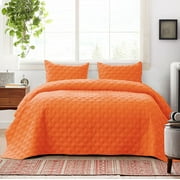 Exclusivo Mezcla Bed Quilt Set Twin Size for All Seasons, Stitched Pattern Quilted Bedspread/ Bedding Set/ Coverlet with 1 Pillow sham, Lightweight and Soft, Orange