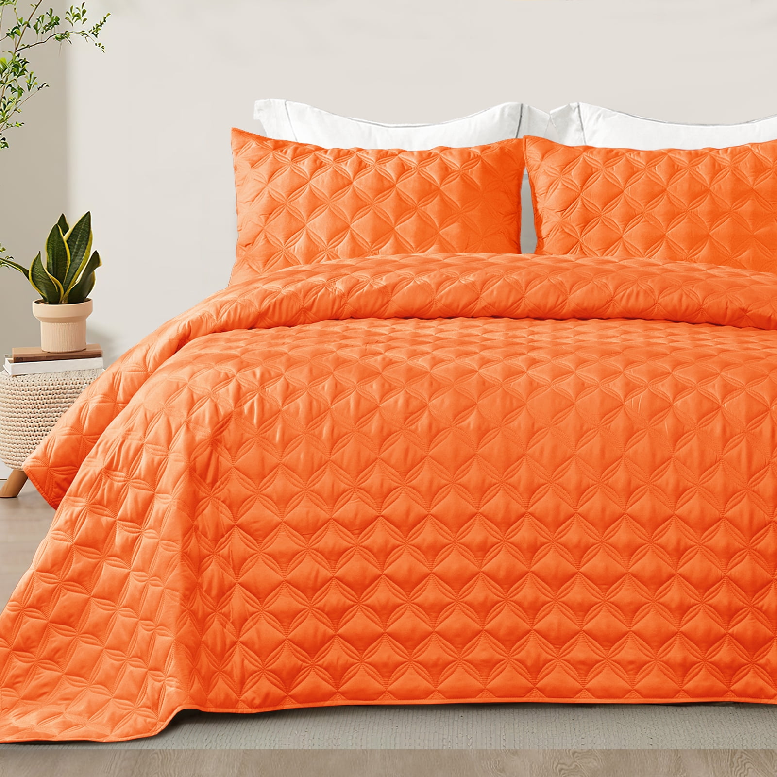 Twin Orange Microfiber Reversible Quilt Bedding Set