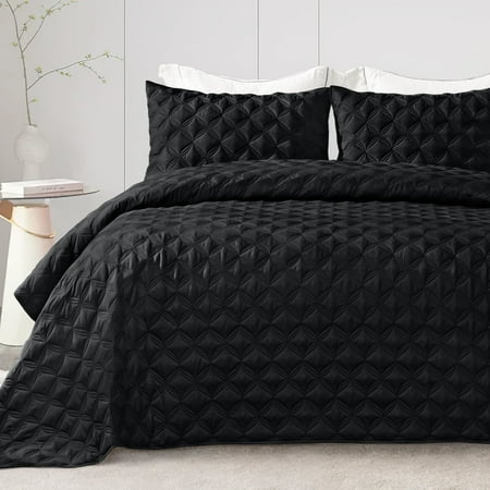 Exclusivo Mezcla Bed Quilt Set Twin Size for All Seasons, Stitched Pattern Quilted Bedspread/ Bedding Set/ Coverlet with 1 Pillow sham, Lightweight and Soft, Black