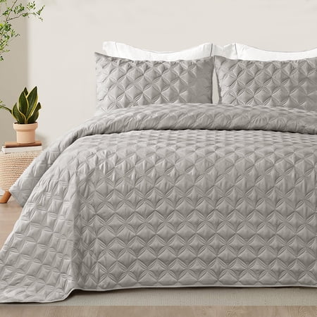 Exclusivo Mezcla Bed Quilt Set Twin Size for All Seasons, Stitched Pattern Quilted Bedspread/ Bedding Set/ Coverlet with 1 Pillow sham, Lightweight and Soft, Light Grey