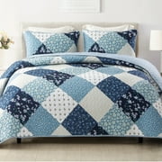 Exclusivo Mezcla Boho Bohemian Quilt Set King Size, Lightweight Patchwork Quilted Bedspread/Coverlet/Bed cover/Bedding set with colorful print pattern (Navy, 96x104)