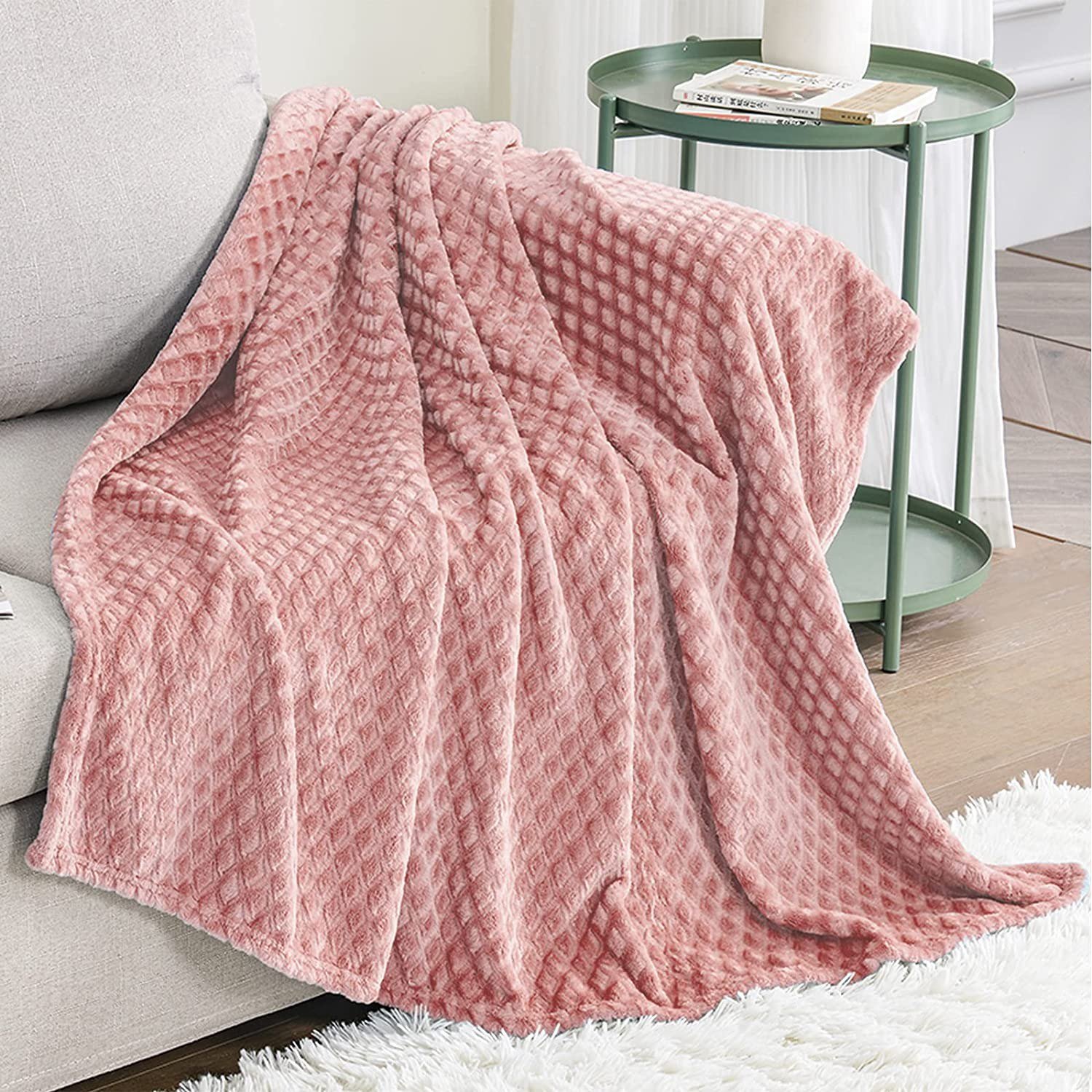 Exclusivo Mezcla Brushed Diamond Check Large Flannel Fleece Throw Blankets ( Pink, 50 x 70)-Soft, Warm and Lightweight - Walmart.com