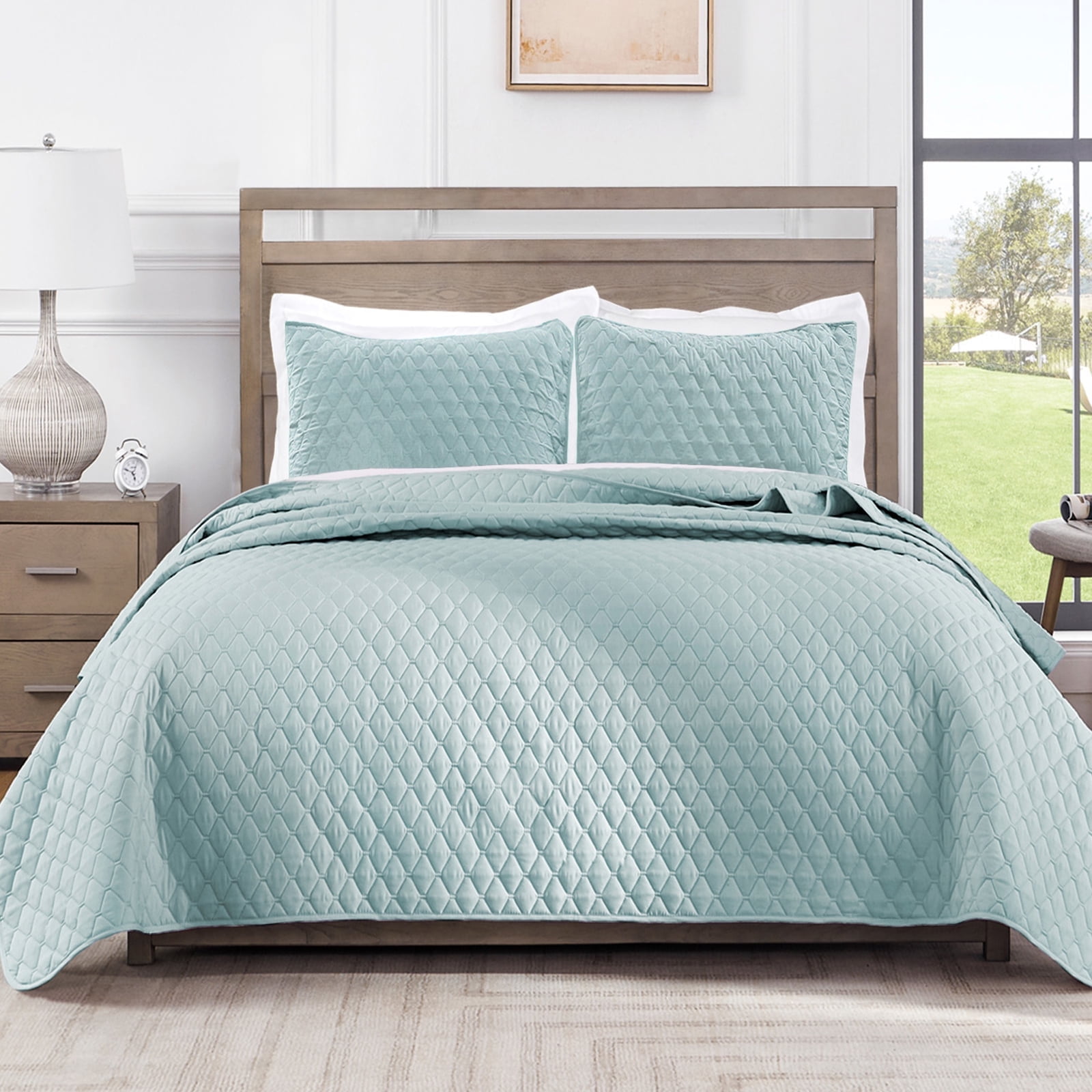 Exclusivo Mezcla California King Quilt Set, 3-Piece Lightweight Oversized  King Quilts Soft Bedspreads Bed Coverlets, Aqua Blue, 112\, image size:1600x1600