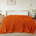 thumbnail image 1 of Exclusivo Mezcla California King Size Flannel Fleece Blanket, Super Soft Striped Jacquard Bed Oversized Blanket, Lightweight Fuzzy Cozy for All Seasons, 120x120 Inches, Burnt Orange, 1 of 16
