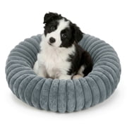 Exclusivo Mezcla Calming Donut Dog Bed with Non-Slip Bottom, 20 inches Cozy Fluffy Faux Rabbit Fur Round Pet Bed for Small Dogs, Dark Grey