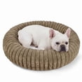 thumbnail image 1 of Exclusivo Mezcla Calming Donut Dog Bed with Non-Slip Bottom, 28 inches Cozy Fluffy Faux Rabbit Fur Round Pet Bed for Medium Dogs, Khaki, 1 of 7