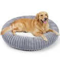 thumbnail image 1 of Exclusivo Mezcla Calming Donut Dog Bed, 36 inches Cozy Fluffy Faux Rabbit Fur Round Pet Bed, Machine Washable, Light Grey, 1 of 7