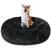 Exclusivo Mezcla Calming Donut Dog Bed for Small Medium and Large Dogs, Anti-Anxiety Plush Cozy Warming Pet Bed (20"x20",Black)