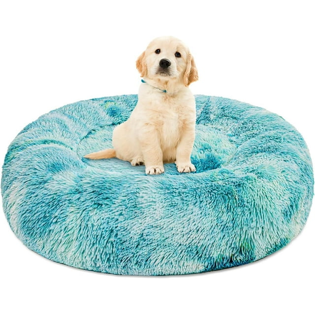 Exclusivo Mezcla Calming Donut Dog Bed for Small Medium and Large Dogs, AntiAnxiety Plush Cozy