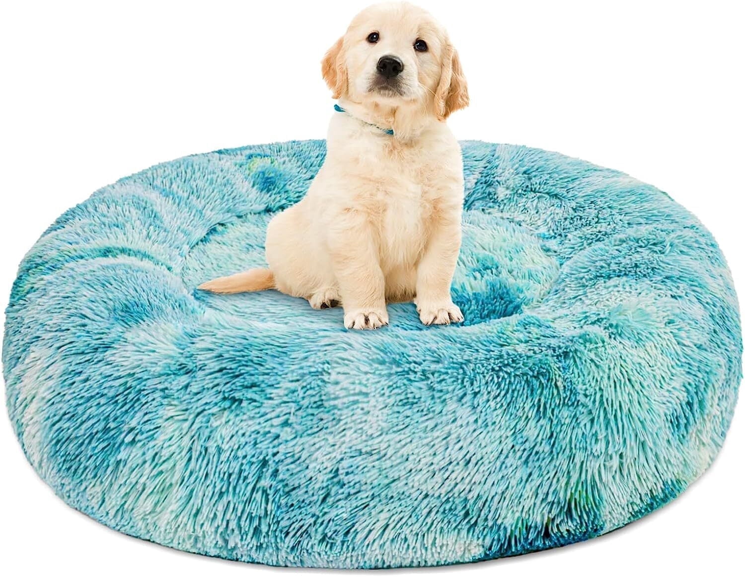 Exclusivo Mezcla Calming Donut Pet Bed for Medium Dogs 24", Anti-Anxiety Plush Cozy Warming Dog Bed, Gradient Aqua