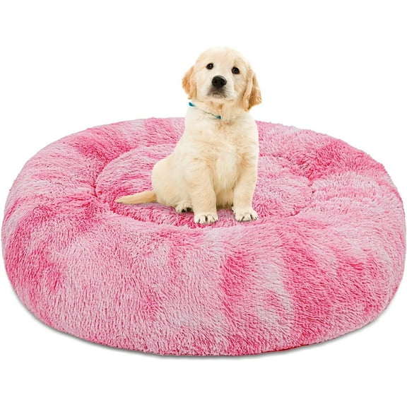Exclusivo Mezcla Calming Donut Pet Bed for Small Dogs 20", Anti-Anxiety Plush Cozy Warming Dog Bed, Gradient Pink