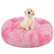 Exclusivo Mezcla Calming Donut Pet Bed for Small Dogs 20", Anti-Anxiety Plush Cozy Warming Dog Bed, Gradient Pink