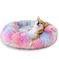 thumbnail image 1 of Exclusivo Mezcla Calming Donut Pet Bed for Small Dogs 20", Anti-Anxiety Plush Cozy Warming Dog Bed, Pink Rainbow, 1 of 7
