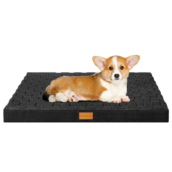Exclusivo Mezcla Checkered Orthopedic Pet Bed for Medium Dogs 36"X24", Waterproof Removable Washable Cover, Black