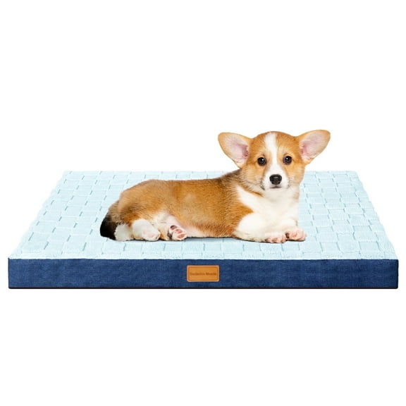 Exclusivo Mezcla Checkered Orthopedic Pet Bed for Medium Dogs 36"X24", Waterproof Removable Washable Cover, Blue