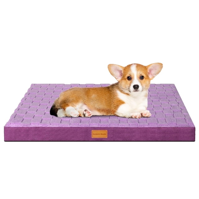 Exclusivo Mezcla Checkered Orthopedic Pet Bed for Medium Dogs 36"X24", Waterproof Removable Washable Cover, Purple