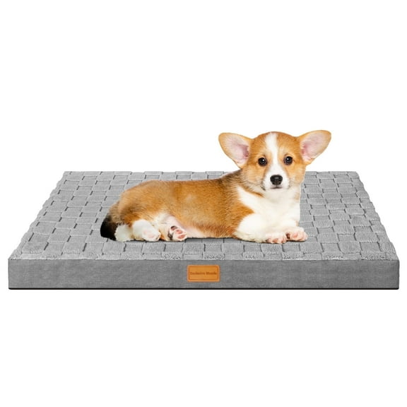 Exclusivo Mezcla Checkered Orthopedic Pet Bed for Small Dogs 20"X15", Waterproof Removable Washable Cover, Gray