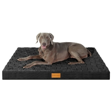 Exclusivo Mezcla Checkered Orthopedic Pet Bed for Large Dogs 42"X28", Waterproof Removable Washable Cover, Black