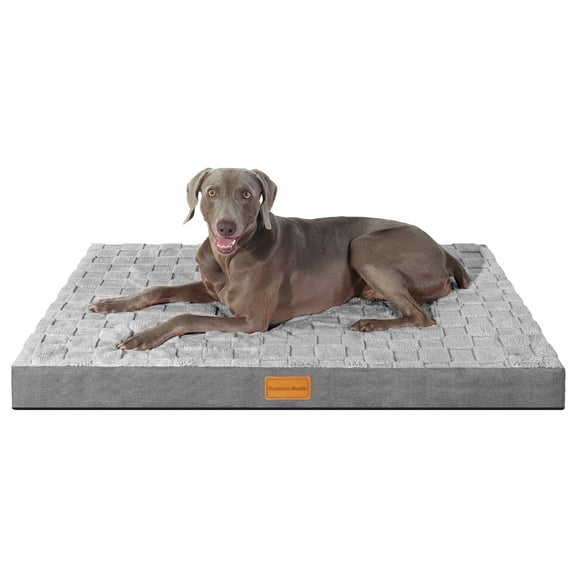 Exclusivo Mezcla Checkered Orthopedic Pet Bed for Large Dogs 42"X28", Waterproof Removable Washable Cover, Gray