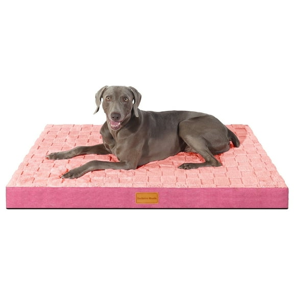 Exclusivo Mezcla Checkered Orthopedic Pet Bed for Large Dogs 42"X28", Waterproof Removable Washable Cover, Pink