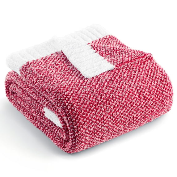 Exclusivo Mezcla Knit Throw Blanket, Ultra Soft Cozy Fluffy Blankets, Lightweight Fuzzy Plush Throw for Couch and Bed, Mixed Red, 50"x60"