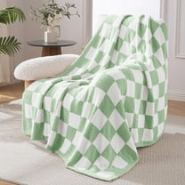 Exclusivo Mezcla Checkered Knit Throw Blanket, Ultra Soft Cozy Fluffy Checkerboard Blankets, Lightweight Fuzzy Plush Throw for Couch and Bed, Sage Green, 50"x60"