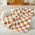 thumbnail image 1 of Exclusivo Mezcla Checkered Throw Blanket, Super Soft and Warm Fluffy Fleece Blanket for Couch, Sofa, Bed, Cute Plaid Pattern, Coral Orange, 50"x60", 1 of 8