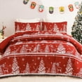 thumbnail image 1 of Exclusivo Mezcla Christmas Queen Size Comforter Set, 3 Pieces Reversible Rust Red Striped Down Alternative Comforter Sets, Printed Christmas Trees Snowflakes Pattern, 1 of 6