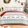 thumbnail image 1 of Exclusivo Mezcla Christmas Quilt King Size, Rust Red Striped Bedspreads Reversible Coverlets Bedding Set with Printed Flowers Reindeer Pattern (1 Quilt, 2 Pillow Shams), 1 of 6