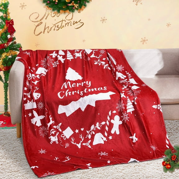 Exclusivo Mezcla Fleece Twin Blanket for Bed, Ultra Plush Christmas Holiday Printed Velvet Blankets,Lightweight and Cozy-60"x80"(Burgundy)