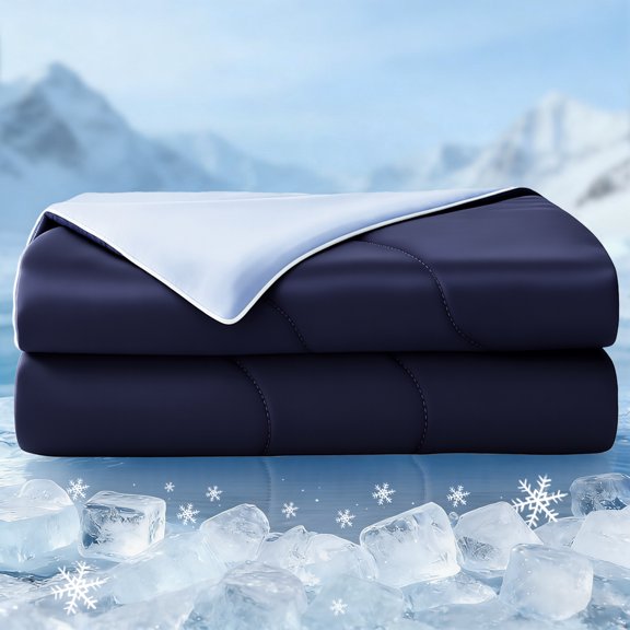 Exclusivo Mezcla Cooling Comforter Twin Size Navy, Lightweight Summer Blanket for Hot Sleepers, Soft Breathable Cool Bedding Duvet for Night Sweats, 68"x88"