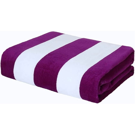 Exclusivo Mezcla Cotton Large Cabana Stripe Beach Towel, Super Absorbent Soft Plush Pool Towel, Bath Towel (Purple, 30"x60")
