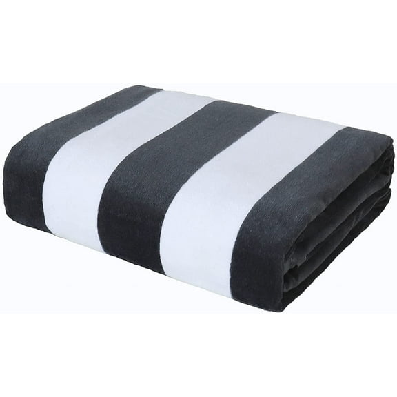 Exclusivo Mezcla Cotton Oversized 35"x70" Cabana Stripe Beach Towel, Super Absorbent Soft Plush Pool Towel, Bath Towel (Charcoal Grey)