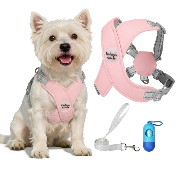 Exclusivo Mezcla No Pull Dog Harness, X-Frame Soft Padded Pet Vest Harness with Leash and Poop Bags, No Choke and Adjustable for Small and Medium Dogs, Pink, S
