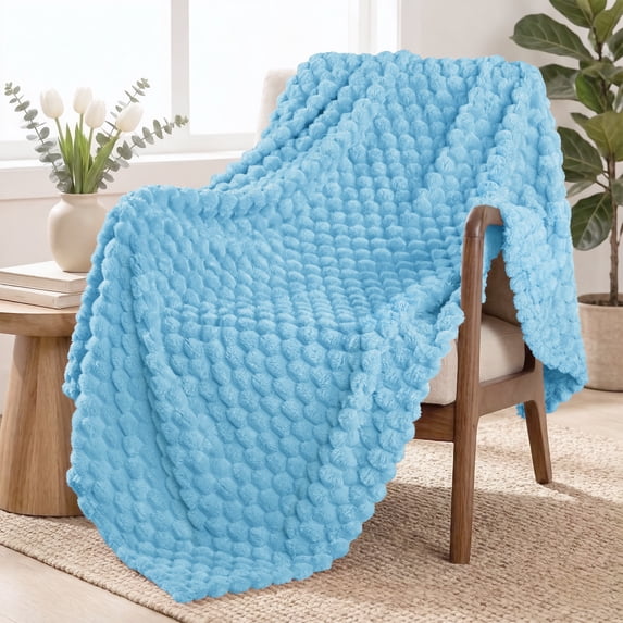 Exclusivo Mezcla Large Soft Fleece Throw Blanket, 50"x70" Stylish Jacquard Throw Blanket for Couch, Cozy, Warm, Lightweight Blue Blanket