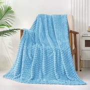Exclusivo Mezcla Large Soft Fleece Throw Blanket, 50"x70" Stylish Jacquard Throw Blanket for Couch, Cozy, Warm, Lightweight Blue Blanket