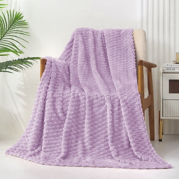 Exclusivo Mezcla Large Soft Fleece Throw Blanket, 50"x70" Stylish Jacquard Throw Blanket for Couch, Cozy, Warm, Lightweight Lilac Purple Blanket