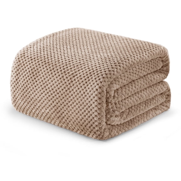 Exclusivo Mezcla Waffle Textured Soft Fleece Blanket, Twin Size Bed Blanket, Cozy Warm and Lightweight (Camel, 90"x66")