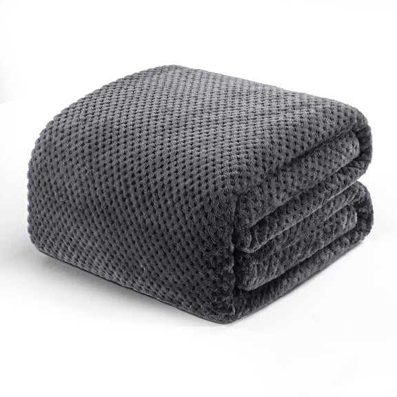 Exclusivo Mezcla Waffle Textured Soft Fleece Blanket, Twin Size Bed Blanket, Cozy Warm and Lightweight (Dark Grey, 60"x80")