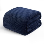 Exclusivo Mezcla Waffle Textured Soft Fleece Blanket, Twin Size Bed Blanket, Cozy Warm and Lightweight Navy Blue, 60"x80"