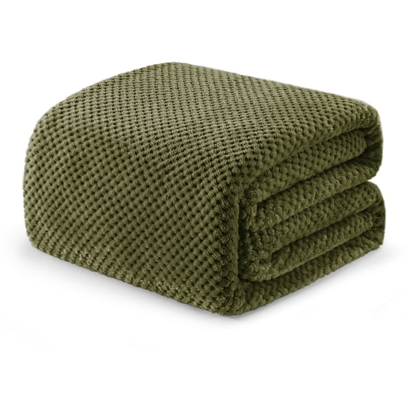 Exclusivo Mezcla Waffle Textured Soft Fleece Blanket, Twin Size Bed Blanket, Cozy Warm and Lightweight (Olive Green, 90"x66")