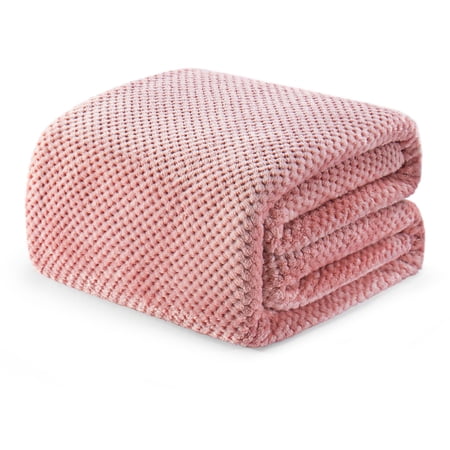 Exclusivo Mezcla Waffle Textured Soft Fleece Blanket, Twin Size Bed Blanket, Cozy Warm and Lightweight (Dusty Pink, 90"x66")