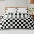 thumbnail image 1 of Exclusivo Mezcla Fleece Blanket King Size, Cozy Lightweight Fuzzy Checkered Blanket for Bed, Suitable for All Season, Black, 90"x104", 1 of 9