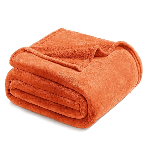 Exclusivo Mezcla Queen Size Flannel Fleece Velvet Plush Bed Blanket as Bedspread, Coverlet, Bed Cover (90"x90", Burnt Orange)