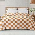 thumbnail image 1 of Exclusivo Mezcla Fleece Blanket Twin Size, Cozy Lightweight and Fuzzy Checkered Blankets for Couch or Bed, Suitable for All Season, Coral Orange, 60"x80", 1 of 9