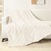 Exclusivo Mezcla Fleece Throw Blanket for Couch, Super Soft Warm Lightweight Checkered Pattern Blanket for All Seasons, Olive Green, 50"x60"