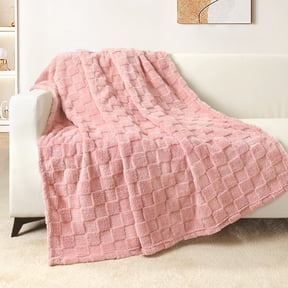Exclusivo Mezcla Fleece Throw Blanket for Couch, Super Soft Warm Lightweight Checkered Pattern Blanket for All Seasons, Pink, 50"x60"